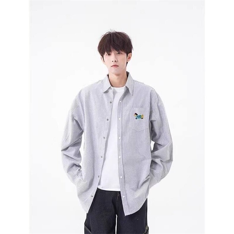 美式腊肠刺绣衬衫男2025宽松巴恩风情侣衬衫长袖外套ins314P45,男装衬衫,电商D256-2(原A064-2)