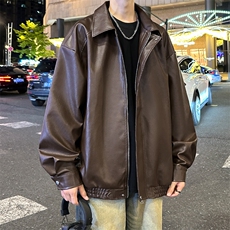 春季新款质感皮衣休闲宽松百搭皮夹克外套男Q2499-TP5588，男装夹克，电商A102