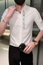 黑夏季新款男士刺绣五分袖衬衫男休闲中袖寸衣301A-1/CS363/P55，男装衬衫，星座301A-1