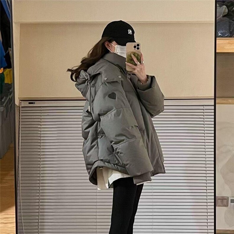 爱心短款羽绒棉服2025新款时尚百搭情侣款面包服韩版女设计感外套图片
