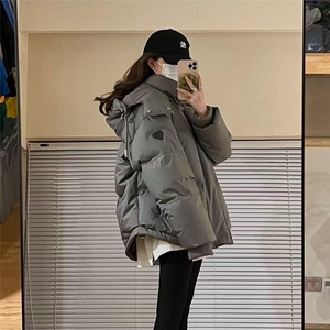 爱心短款羽绒棉服2025新款时尚百搭情侣款面包服韩版女设计感外套图片