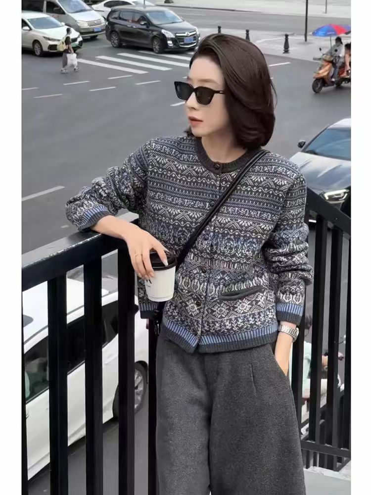 女士秋冬羊毛名族风开衫柔软舒适保暖,女装羊毛衫,冀清阳荣