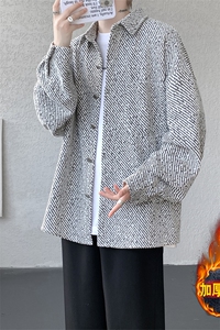 加绒衬衫男冬季新款港风宽松大码加厚小香风长袖衬衣JR70-P49图片