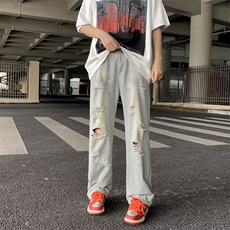 美式高街破洞牛仔裤男韩版潮流个性2023秋夏ins宽松长裤RK846-P41，男装牛仔裤，星座412-3