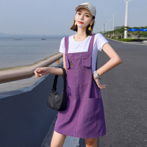 时尚潮流/连衣裙女2021夏季新款牛仔背带裙洋气减龄中长裙套装女，女装套装/套裙，布衣桑