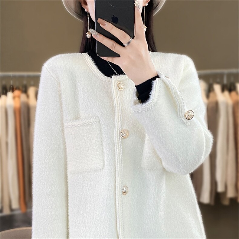 时尚水貂绒外套女款秋冬新款显瘦百搭气质开衫毛衣外套,针织衫/毛衣,暖姿羊绒