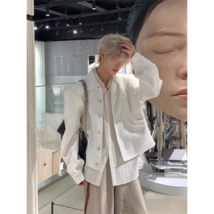 复古垫肩外套男士高级感痞帅春秋季解构小众设计短款夹克 J803图片
