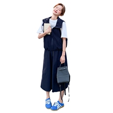 藏青色工装休闲套装裙女2025夏季新款韩系慵懒风马甲半身裙两件套，女装套装/套裙，2C316
