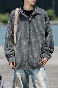 8XL-M鱼骨纹小香风衬衫男生春秋衬衣宽松慵懒垂感外套CS29009P45图片