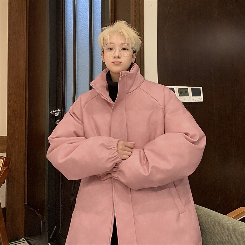 粉色冬pu皮衣做旧男外套加厚棉服保暖面包服PU051P85直播,男装皮衣,星座1904A-1