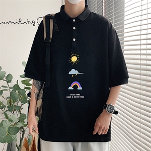 PL57141-P35 翻领短袖polo衫男大码胖子半袖t恤男有领保罗衫 模特图片