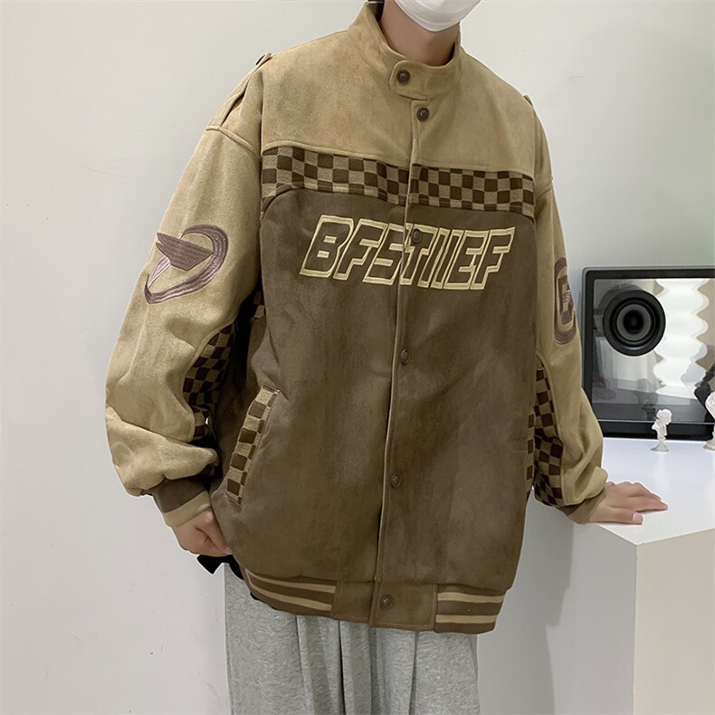 秋季宽松立领上衣百搭休闲外套美式潮牌麂皮绒机车夹克W5024-P80,男装夹克,星座512-2