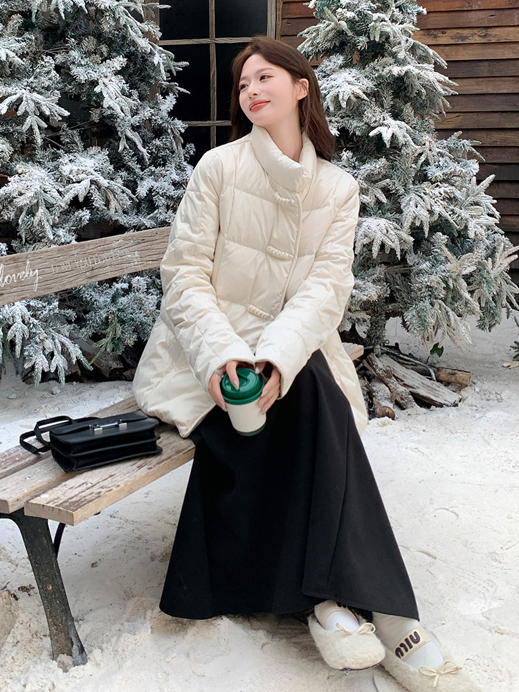 短款立领拼接袖简中式一手长加厚羽绒服女宽松保暖外套,女装羽绒服,衣秀之家