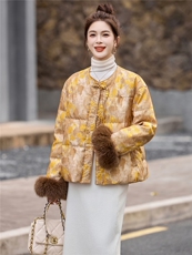 新中式90提花羽绒服2025年冬季新款高级感优雅气质白鸭外套，女装羽绒服，玖莱伊