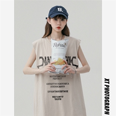 中性风新款夏季时尚百搭宽松字母印花无袖短袖T恤DT508P30控48，男装T恤，A247A