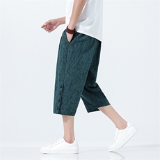 2025新款风提花棉麻透气七分裤盘扣设计宽松复古K388-P55，男装牛仔裤，电商A057B