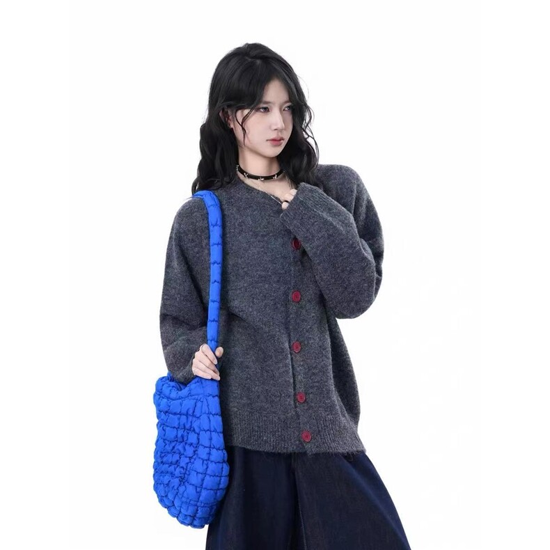 减龄撞色纽扣设计感小众圆领针织开衫毛衣外套女MC10,男装针织衫/毛衣,星座1116A（原606A-3）
