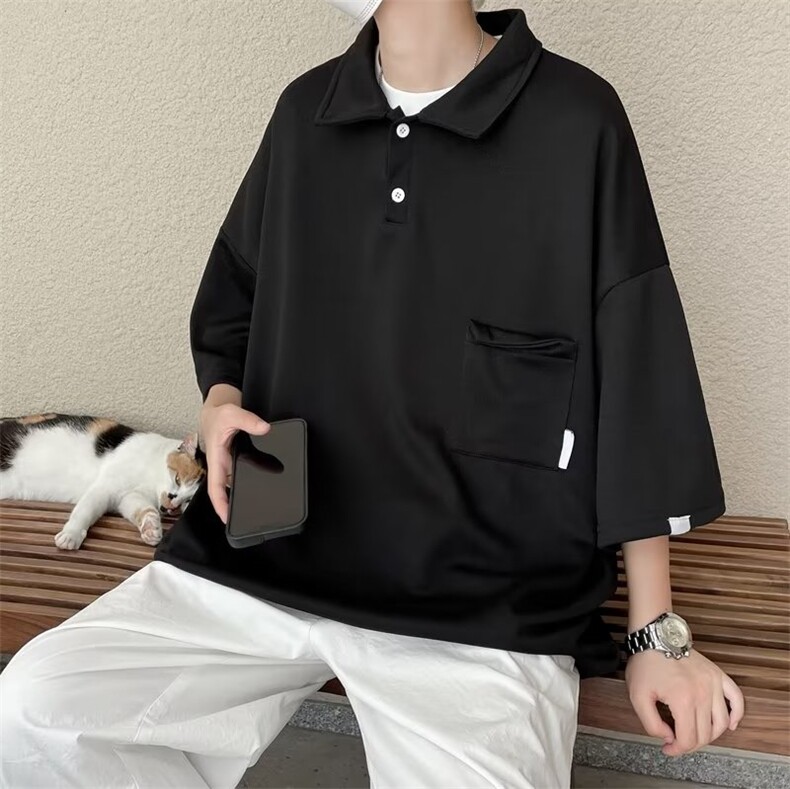 复古港风潮流POLO衫男韩版宽松翻领纯色短袖T恤五分袖T1310-P32,男装Polo衫,星座512-2