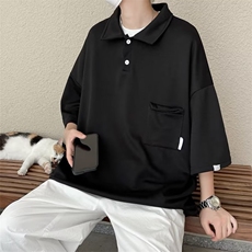 复古港风潮流POLO衫男韩版宽松翻领纯色短袖T恤五分袖T1310-P32，男装Polo衫，星座512-2