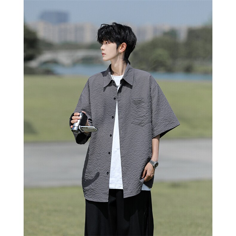 8XL-M泡泡纱盐缩肌理短袖衬衫男夏季冰丝外套防晒衬衣DC28011P36图片