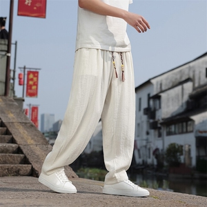 春夏新款帅气阔腿直筒裤风棉麻休闲裤男K2506-P70图片