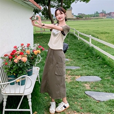 时尚短袖夏季套装高腰韩版洋气印花上衣时尚套装减龄显瘦运动休闲，女装套装/套裙，2C129