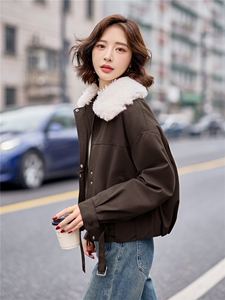 9117时尚加绒加厚派克服外套（毛领可脱卸）图片