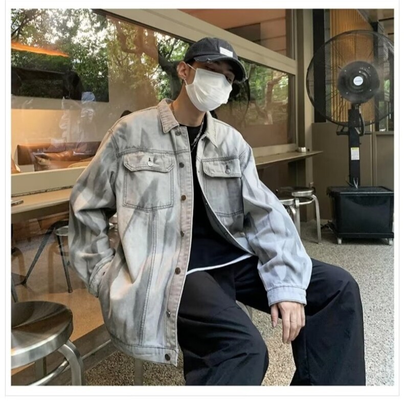 2025新款美式街头扎染牛仔外套男女秋季潮牌ins休闲宽松情侣夹克,男装工装外套,星座1210-1
