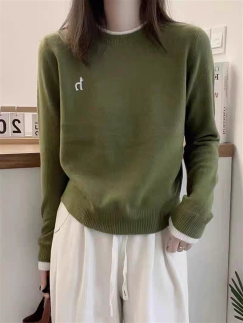 灰色圆领拼色假两件针织衫女秋冬新款韩系羊毛衫宽松打底衫毛衣,针织衫/毛衣,美莎羊绒