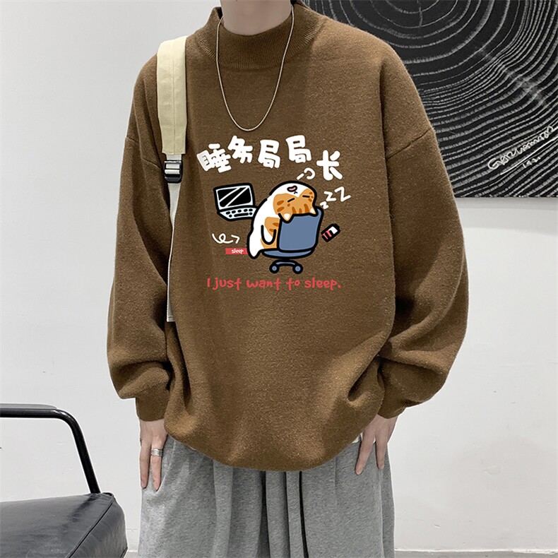 半高领毛衣男大码胖子针织衫毛线衣M18447-P45加绒款-P65,男装针织衫/毛衣,电商A040