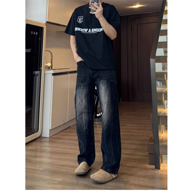 青少年水洗休闲牛仔裤男士2025立体剪裁宽松直筒百搭长裤子,男装牛仔裤,星座506A