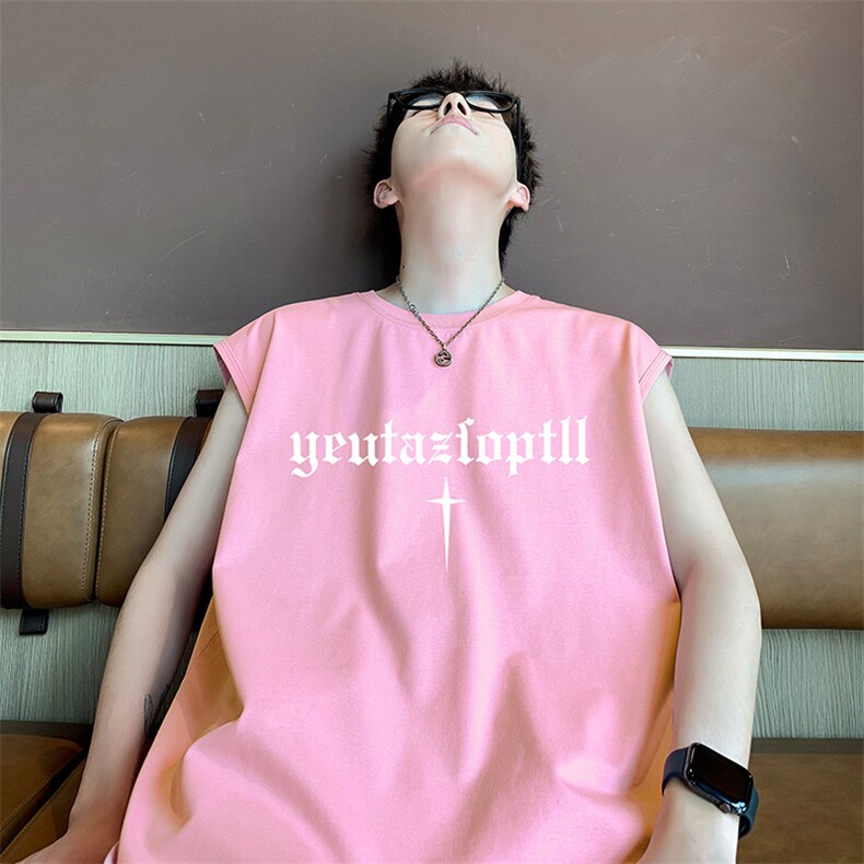 港风直播抖音得物品质男250克重磅纯棉无袖背心T恤T577P28控39，男装背心/马甲，电商C408(原B339-1)