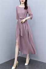 时尚天丝连衣裙女2025年夏季新款气质收腰高级感长款薄款法式裙子，女装连衣裙，关键词