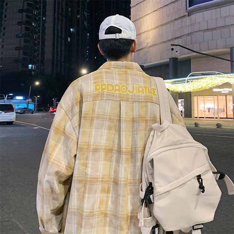 2026春季新款港风高街字母印花格子衬衫男痞帅外套C2503特P43控85,男装衬衫,电商A001