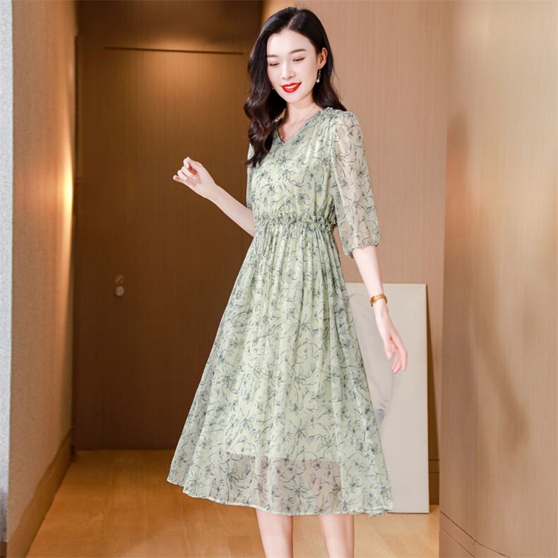 真丝连衣裙2025夏季新款大码女装衣服桑蚕丝高端精致气质碎花裙子,女装连衣裙,阿舍尔精品