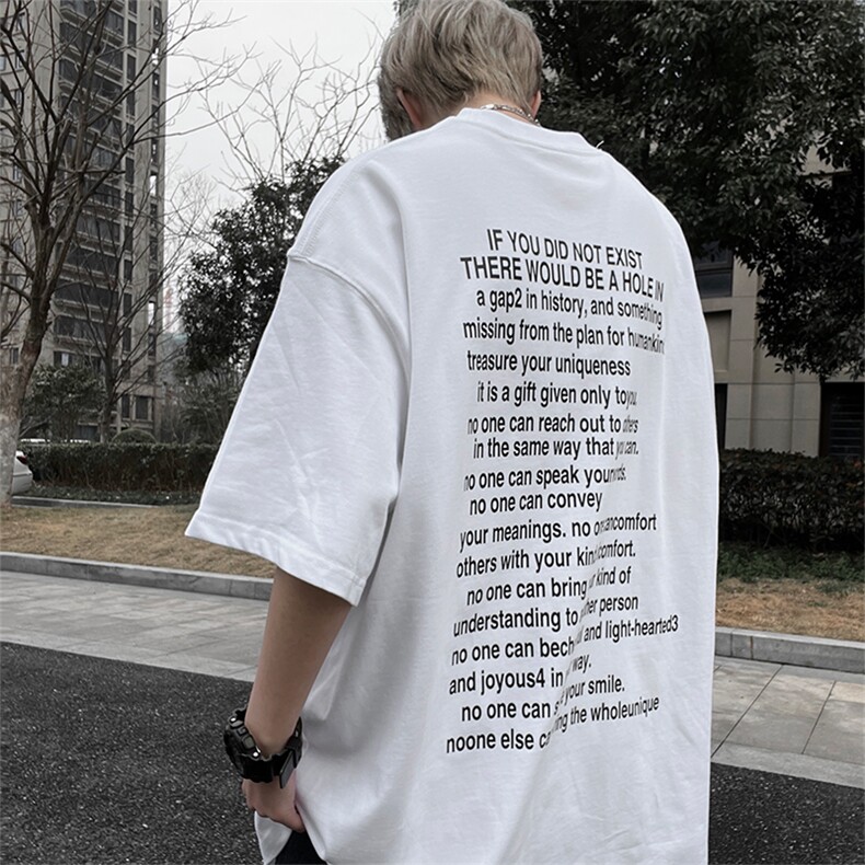 后背字母t恤短袖男生夏季欧美潮牌hiphop街头嘻哈美式复古上衣服，男装T恤，电商A486