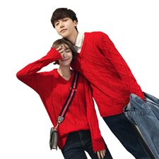 秋冬装情侣毛衣纯色V领毛线衣qlz男女毛衣大红色816B-MY35，男装针织衫/毛衣，星座716A-1（原星座815）