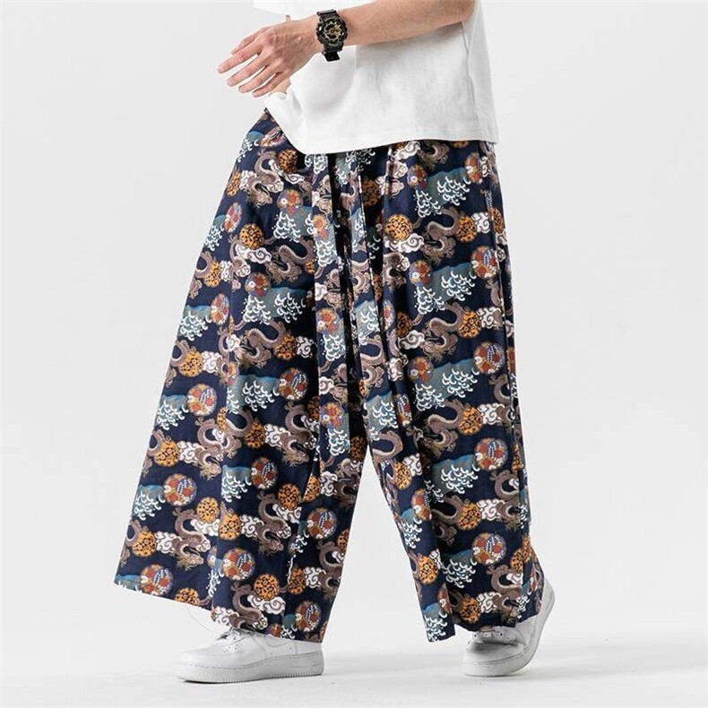 夏季新款大码风直筒阔腿长裤潮新中式裙裤男女汉服K252/P70，男装民族服装，电商A221A