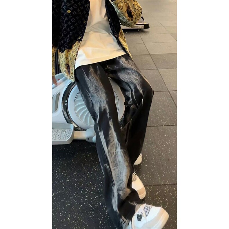 网图美式高街vibe小众扎染直筒牛仔裤货号K668P60,男装牛仔裤,电商A063
