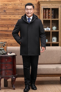 继续可拆卸帽内胆中老年羽绒服外套男中长款白鸭绒羽绒服大衣图片