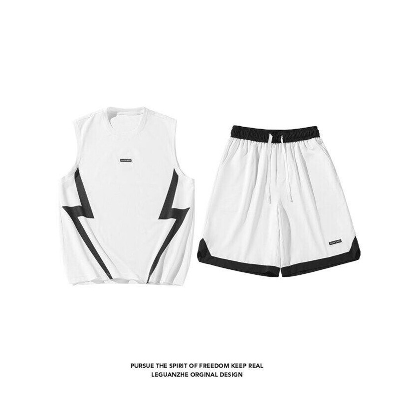 2025夏季新款港风白底大码冰丝速干背心套装M-5XHQ24607-特P55,男装休闲套装,电商A022