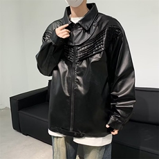 机车皮夹克垫肩男韩版潮流高街帅气宽松2024秋冬ins外套W5970-P72，男装夹克，星座412-2