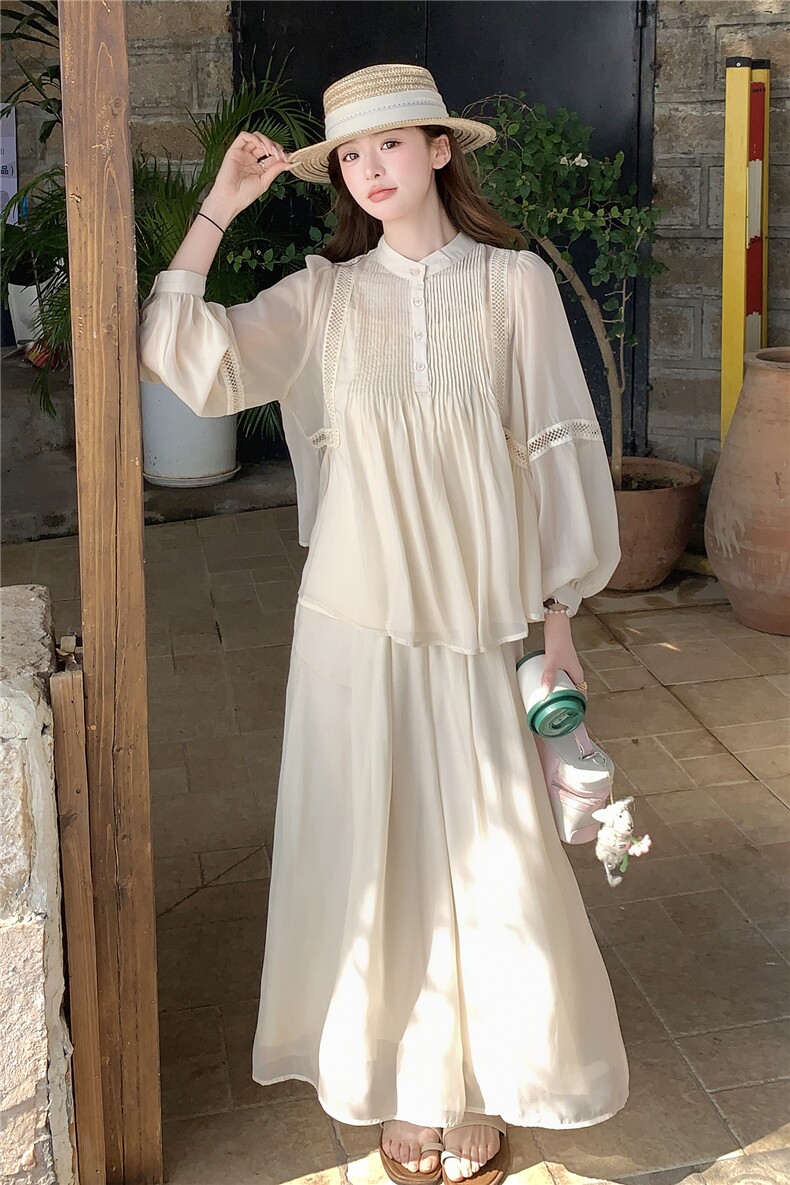 超仙时尚雪纺套装女2026春夏新款半透减龄显瘦流行阔腿裙裤三件套,女装套装/套裙,衣秀之家