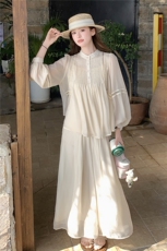 超仙时尚雪纺套装女2026春夏新款半透减龄显瘦流行阔腿裙裤三件套，女装套装/套裙，水衣源