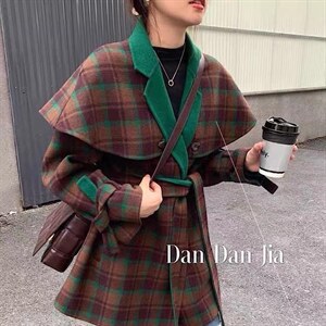 欧洲站2021秋冬新款斗篷腰带休闲宽松显瘦百分百羊毛双面,其它,L·H·X