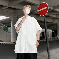 2023夏季新款港风纯色简约潮流百搭翻领短袖衬衫五分袖ZC273-P30，男装衬衫，星座313A(原308A-2)
