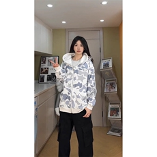 现货鲨鱼双层连帽卫衣男女春季美式高街潮重磅2025新款迷彩外套，女装短外套，四季星座505