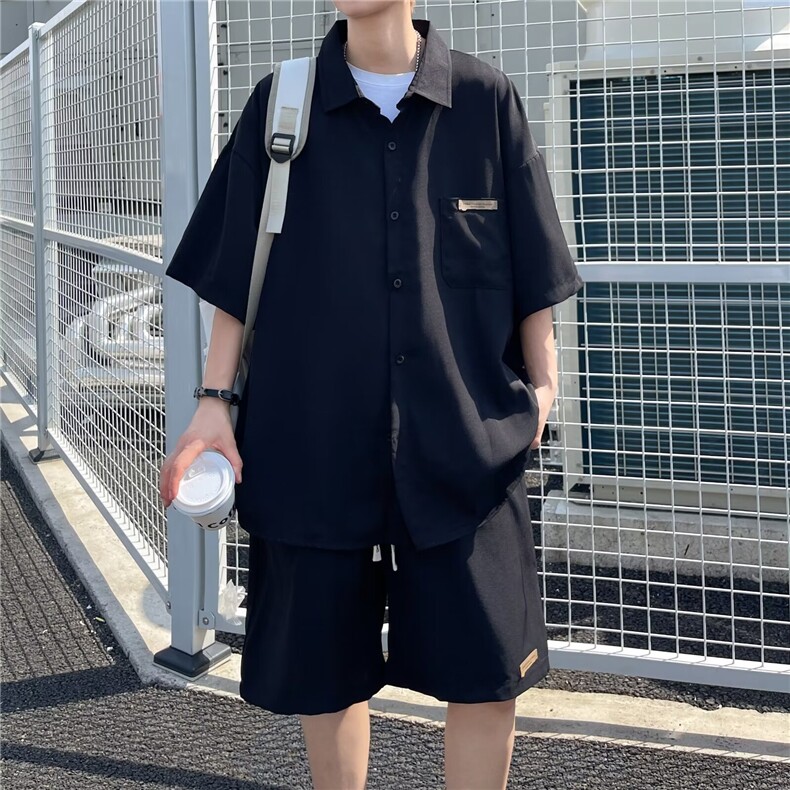 冰丝套装五分袖衬衫五分短裤休闲套装TF63,男装牛仔裤,星座1116A-1（原606A）