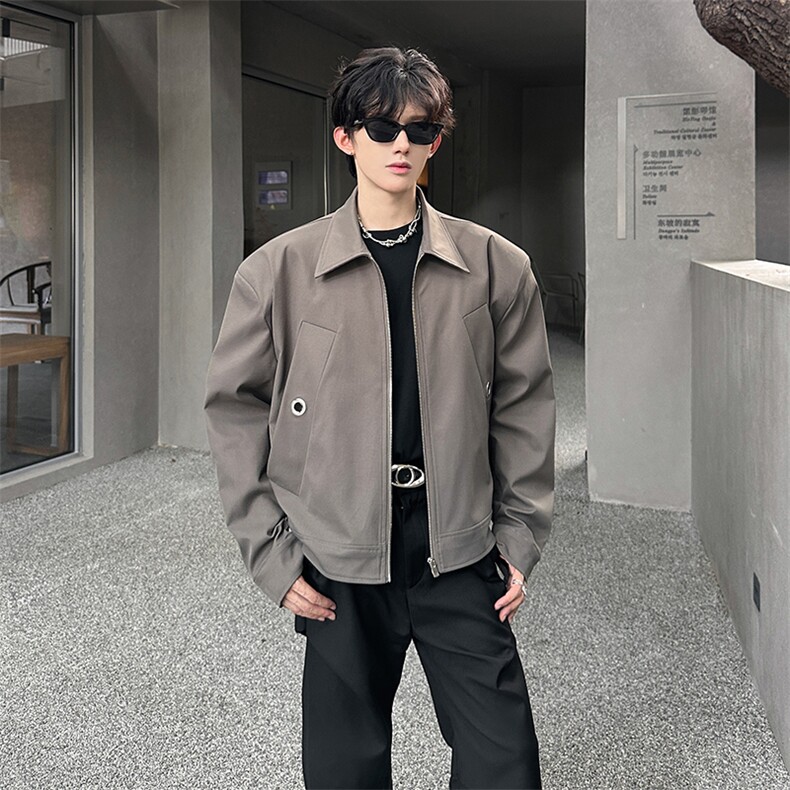 秋冬结构设计金属感休闲小夹克 环拴扣痞帅老钱风外套上衣961 P98图片