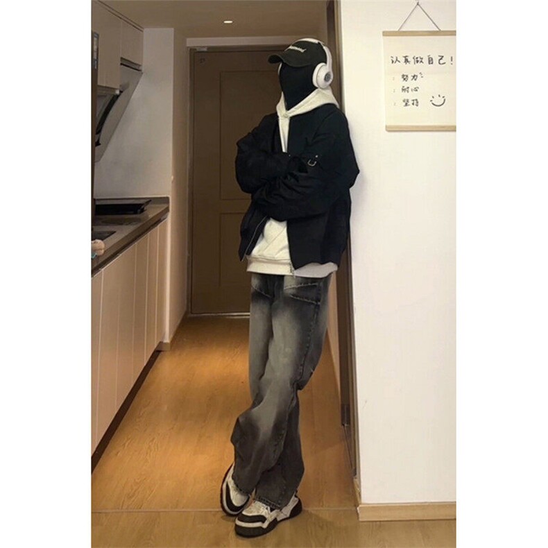 【高品质现货】春季裂纹烧花黑色牛仔裤P60-控88,男装牛仔裤,星座610A